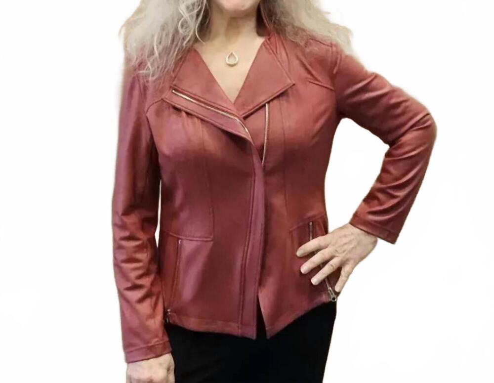 NEW CLARA SUNWOO liquid leather jacket in ruby